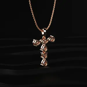 Nouveau design de collier pendentif en diamant CVD cultivé en laboratoire en forme de lettre T, clarté VVS-VS, certifié IGI, pendentif en or rose avec couleur D-E. - Product Image 4