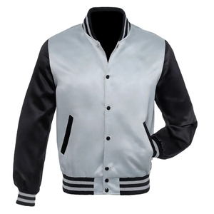 Chaqueta Varsity Personalizada para Hombre, Chaqueta Bomber Vintage al por Mayor, Chaqueta Universitaria de Béisbol, Chaqueta Negra y Gris con Botones a Presión - Product Image 1