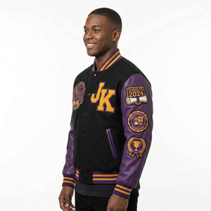 Veste universitaire en cuir véritable 100% laine, broderie chenille, veste de baseball, veste pour garçons, université, collège - Product Image 6