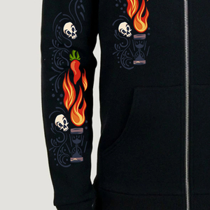 Sweat-shirt à capuche zippé noir pour homme avec poche sur la manche, 100% coton, coupe ample, hiver - Product Image 4