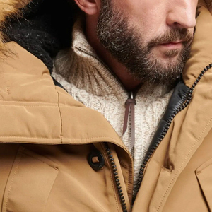 Veste longue à capuche pour homme avec col en fourrure, coupe-vent, rembourrée de duvet, manteau d'hiver uni, style décontracté - Product Image 5