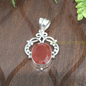 Colgante de Piedra Preciosa Cornalina Natural, Plata de Ley 925, Hecho a Mano, Ovalado, Facetado, Collar con Colgante de Cornalina, Joyería Artesanal Vintage - Product Image 4