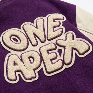 Veste de baseball personnalisée violette pour femme et homme avec manches en cuir crème, broderie streetwear - Product Image 5