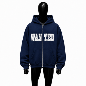 Sudadera con capucha azul marino con cremallera y estampado gráfico, estilo urbano oversize, de algodón grueso y forro polar, para hombre, venta al por mayor, talla regular - Product Image 1
