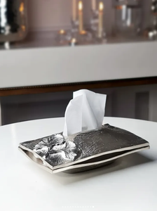 Boîte à mouchoirs en métal haut de gamme, distributeur de serviettes moderne en argent floral, organisateur de mouchoirs décoratif pour la table, pour la vaisselle - Product Image 3