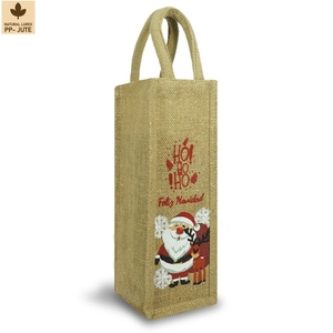 Laminated Natural Jute Wine <b>Bottle</b> Gift <b>Bag</b> Wine Gift Packaging 12x33x12 cm Custom Logo Wholesale OEM Private Label Model DSP004 - Product Image 1