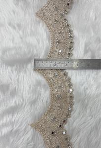 Embroidered Wholesale Pearl Bead Mirror Work Hand Look Scalloped Lace Trim Indian Ethnic <b>Kaftan</b> Saree Border Decorative Finish - Product Image 2