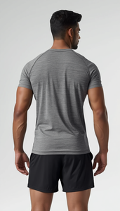 T-shirt sportif à manches courtes pour homme, col rond, coupe classique, respirant, séchage rapide, 200 grammes, en Spandex/Polyester, uni, tricoté - Product Image 4