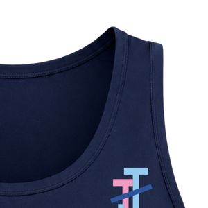 Women's Navy Blue Gym Tank <b>Top</b> with JJ Logo Embroidery Sleeveless Crew Neck Sports Training Shirt for Women Fitness Apparel - Product Image 3