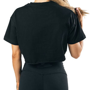 T-shirt court noir respirant pour femme, col rond, manches courtes, couleur unie, coupe classique, en jersey de coton 180g, printemps-été - Product Image 2