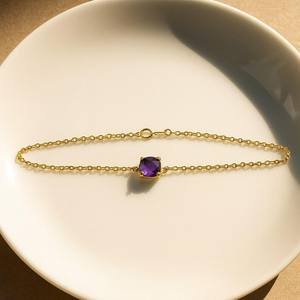Bracelet délicat avec breloque en améthyste, argent sterling 925, plaqué argent, fait main, cadeau d'anniversaire pour femme - Product Image 6