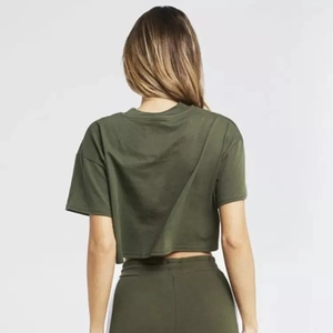 Olive Green <b>Cropped</b> T-Shirt Short Sleeve Regular Fit Solid Color Casual Jersey Knit <b>Men's</b> <b>Top</b> - Product Image 2