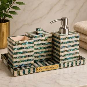 Mother of Pearl Inlay <b>Bathroom</b> <b>Accessories</b> <b>Set</b> Premium <b>Bathroom</b> Decor Handcrafted Decorative Countertop Organizer OEM Supplier - Product Image 4