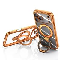 Coque de téléphone en TPU souple électroplaqué transparente avec anneau magnétique et béquille pour iPhone 17 Pro Max avec protection d'objectif d'appareil photo