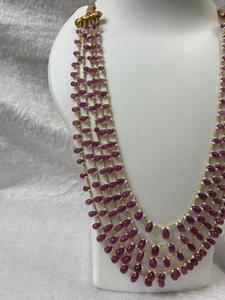 5 Layer <b>Ruby</b> GF Plain Drop Bead <b>Necklace</b> Multi Strand Stone Beaded <b>Necklace</b> Purple Red Gold Tone for Wedding Party - Product Image 2