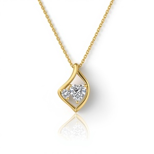 Joyería de Oro para Mujer, Oro Sólido de 14K, Colgante de Diamante Cultivado en Laboratorio, Corte Pera, Doble Piedra, Collar Diagonal, Joyería Fina - Product Image 2