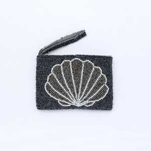 Handmade Beaded Shell Clutch Purse Rectangular Shape Cotton Embroidery Craft White Gray Design - Product Image 3