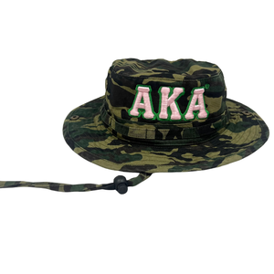 AKA <b>Camo</b> Boonie Hat Pink Embroidered Letter Camouflage Wide Brim Outdoor Adjustable Cotton Headwear Casual Fashion Hat - Product Image 1