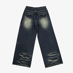 Pantalones Vaqueros con Estampado Gráfico, Corte Holgado, Diseño Personalizado, Lavado Vintage, Estilo Barrel, Rectos, Streetwear, Hip Hop, Y2K - Product Image 2