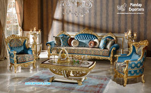 Juego de Sofás Modernos de Lujo para Sala de Estar con Tallado en Madera de Teca, Tamaño Personalizado, Diseño Dorado para Eventos, Diseñador Canadiense - Product Image 6