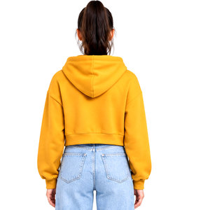 Sweat-shirt à capuche court pour femme, couleur unie, manches longues, décontracté, avec logo brodé, pour l'automne - Product Image 3