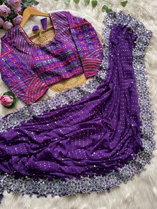 Sari Indio de Última Moda, Exclusivo y de Primera Calidad, en Georgette Suave con Bordado y Lentejuelas, para Bodas, Fiestas y Eventos Festivos, Atuendo Elegante para Mujer, Envío Rápido - Product Image 5