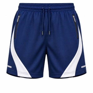Shorts de sport blancs pour hommes avec empiècements latéraux noirs, taille à cordon de serrage, séchage rapide, poches zippées - Product Image 2
