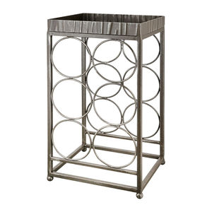 Estante de metal independiente para botellas de vino, estilo industrial, moderno, de hierro, para exhibir y almacenar vino, para decoración del hogar, acabado gris. - Product Image 1