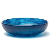 Bol à salade artisanal en résine bleu marine, effet marbre, motif tourbillon aquatique, finition polie brillante, style luxueux, forme élégante, pour la maison et l'hôtel