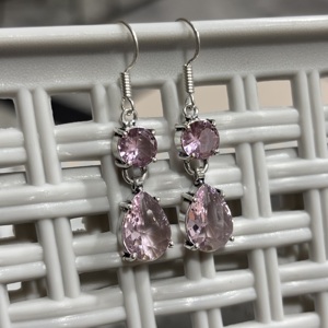 Nouvelles boucles d'oreilles pendantes en forme de goutte d'eau en quartz rose, en argent sterling 925, avec cristal en forme de poire, cadeau pour femmes - Product Image 3