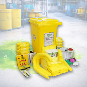 Industrial Chemical Spill Kit with Wheelie Bin Large Capacity Hazardous Liquid Leak Response and Absorbent Clean - Product Image 1