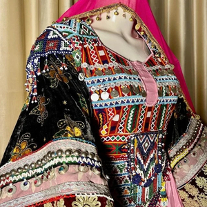 Afghani Kuchi Wedding Party Wear Traditional Style Lace <b>Sequined</b> Natural Waist Dress Knee Length Women's Afghan Kuchi Dress - Product Image 4
