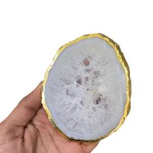 Natural White Crystal Slices Gold Electroplated Edge Polished Heart Shape Portable Decorative <b>Coasters</b> Aameena <b>Agate</b> Brand - Product Image 2
