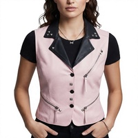 Gilet de moto en cuir personnalisé pour femme, gilet en cuir tendance pour femme, gilet rose avec poches zippées, conception personnalisée OEM