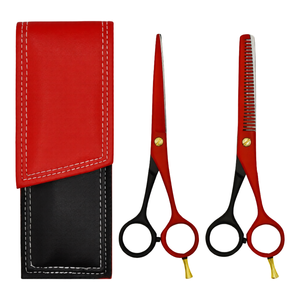 Ensemble professionnel de coupe et de texturisation des cheveux, ciseaux de barbier rouges et noirs de 6 pouces, ciseaux de salon en acier inoxydable, poignée ergonomique - Product Image 1