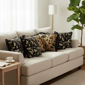 Juego de 6 Fundas de Almohada SOGA de Lujo, 45 cm, Diseño Vintage de Mariposas y 2 Fundas de Terciopelo Floral Negro y Dorado para Sofás de Sala de Estar - Product Image 2