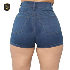 Shorts en jean vintage respirants d'été de haute qualité pour femme, en coton, boutonnés, style décontracté, coupe ajustée, avec revers hauts personnalisés - Product Image 5