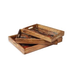 <b>Rustic</b> Brown Acacia Wood Eco-Friendly Food Serving Tray with Built-in Handles Dishwasher Safe Modern Luxury Design for <b>Desk</b> Use - Product Image 4