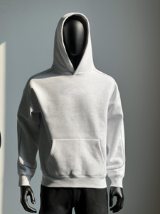 Sweat-shirt à capuche noir pour homme, manches raglan, couleur unie, coupe ample, style décontracté, vêtement d'automne, en molleton 100% coton, avec poche - Product Image 2