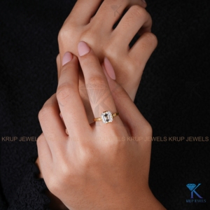 Vintage Ascher Lab Grown Diamond Engagement Ring 14K Solid Yellow Gold Double Claw Prong Art Deco Bridal Wedding Ring For Women - Product Image 4