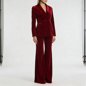<span class=keywords><strong>Ensemble</strong></span> de costume en velours rouge bordeaux pour <span class=keywords><strong>femme</strong></span>, veste blazer à double boutonnage pour soirée, fête, bureau, pantalon large, <span class=keywords><strong>ensemble</strong></span> 2 pièces - Product Image 4
