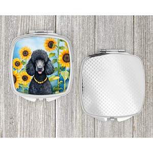 Caniche noir tournesols miroir de maquillage de voyage compact pliant cadeau de conception portable pour femmes et filles - Product Image 4