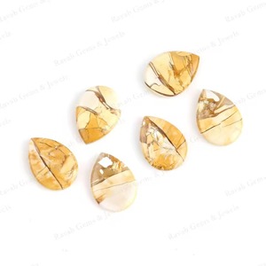 Nueva Llegada: Gemas Sueltas de Cuarzo Calibradas, Forma de Pera, Lisas, Color Amarillo, Jaspe Mookaite Brecciado Natural de 10x14mm - Product Image 3