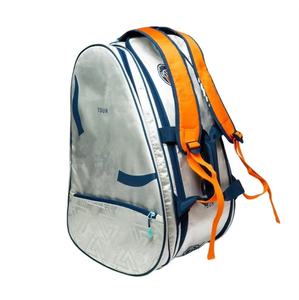 2026 Navy Blue Nylon Tennis Racket Bag with Orange Accents Zipper Closure Water Resistant 30-<b>40L</b> Capacity Sports <b>Backpack</b> - Product Image 2