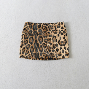 Mini-jupe à imprimé léopard pailleté, taille mi-haute, fermeture élastique, coupe classique, style club sexy, short pour femmes - Product Image 6