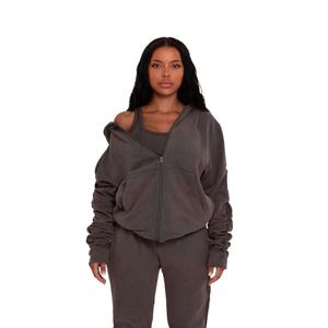 Acid Wash Sweat Suit Femmes Nouveau Design Vente en Gros 100% Coton Personnalisé Chemise de Survêtement avec Pantalon de Survêtement avec Logo Personnalisé - Product Image 1