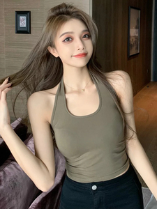 Cotton Sexy <b>Backless</b> Black White Tank <b>Tops</b> Halter Streetwear Vest Female Crop <b>Top</b> Summer 2027 Basic T-shirts Ladies - Product Image 5