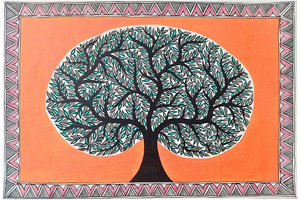 Pintura Madhubani de Bihar Estilo Museo, Arte Folclórico Metálico 3D Hecho a Mano de Jharkand, Decoración para el Hogar - Product Image 2