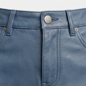 Women's High Waist <b>Faux</b> <b>Leather</b> Mini <b>Skirt</b> Solid Blue A-Line With Front Slit - Product Image 4