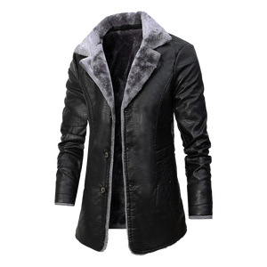 NESTA SPORTS Abrigo tipo gabardina de piel sintética para hombre, chaqueta larga con cuello de piel sintética gruesa y botones en negro y marrón - Product Image 4